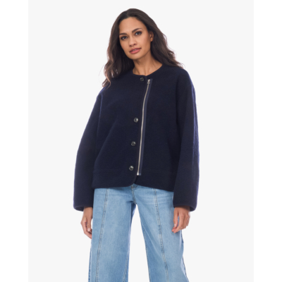 Ame Antwerp Need Wollen Jack met Knopen en Rits Navy