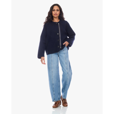Ame Antwerp Need Wollen Jack met Knopen en Rits Navy
