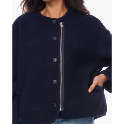 Ame Antwerp Need Wollen Jack met Knopen en Rits Navy