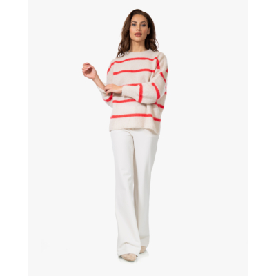 no man's land Gestreepte Mohairmix Trui Fluo Red