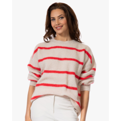 no man's land Gestreepte Mohairmix Trui Fluo Red