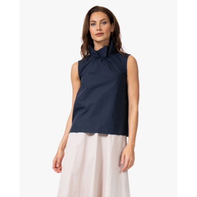 no man's land Poplin Top met Kraag Dark Sapphire