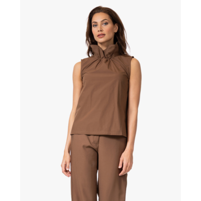 no man's land Poplin Top met Kraag Tobacco