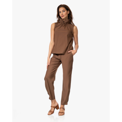 no man's land Poplin Top met Kraag Tobacco