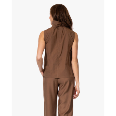 no man's land Poplin Top met Kraag Tobacco