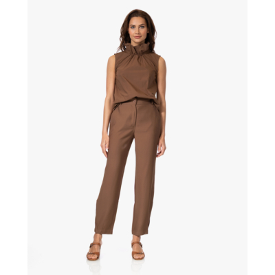 no man's land Poplin Top met Kraag Tobacco