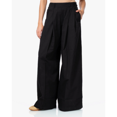 Pomandère Katoenen Plooi Pantalon Zwart