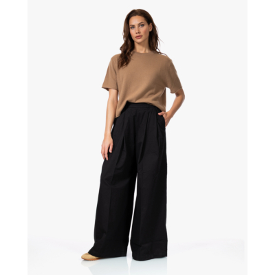 Pomandère Katoenen Plooi Pantalon Zwart