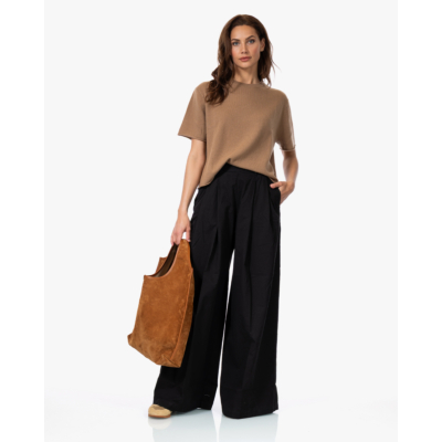 Pomandère Katoenen Plooi Pantalon Zwart
