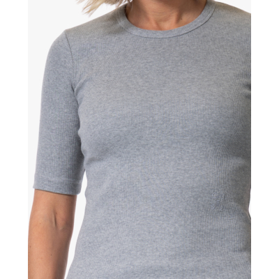 Closed Rib T-shirt met Halflange Mouw Grijs