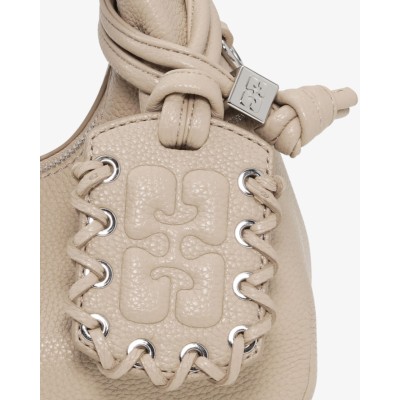 Ganni Light Grey Mini Hobo Bag White Pepper