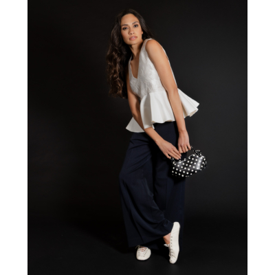 Ganni Satin Cloque Peplum Top Wit