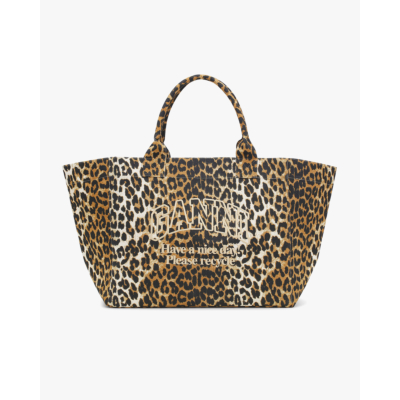 Ganni Leopard Canvas Tote Bag