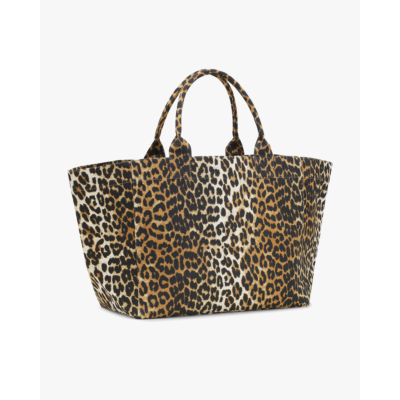 Ganni Leopard Canvas Tote Bag