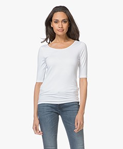 Super Closed Jersey T-shirt with Crochet Details - White - c95455-44m-ez 200 RF-62